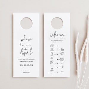 Wedding Door Hanger Template, Welcome Letter & Itinerary, Order of Events, Minimalist Do Not Disturb Door Tag, Editable, Templett #095-106DH