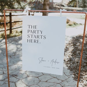 Modern Welcome Sign, Party Starts Here, Minimalist Wedding Bridal Shower Poster, Instant Download, Editable Template, Templett #0026-296LS