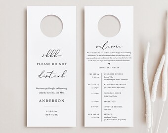 Wedding Door Hanger Template, Welcome Letter & Itinerary, Order of Events, Minimalist Do Not Disturb Door Tag, Templett #045-104DH