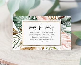 Tropical Books for Baby Card, Book Request, Baby Shower Invitation Book Insert, 100% Editable Text, INSTANT DOWNLOAD, Templett #087-118BFB