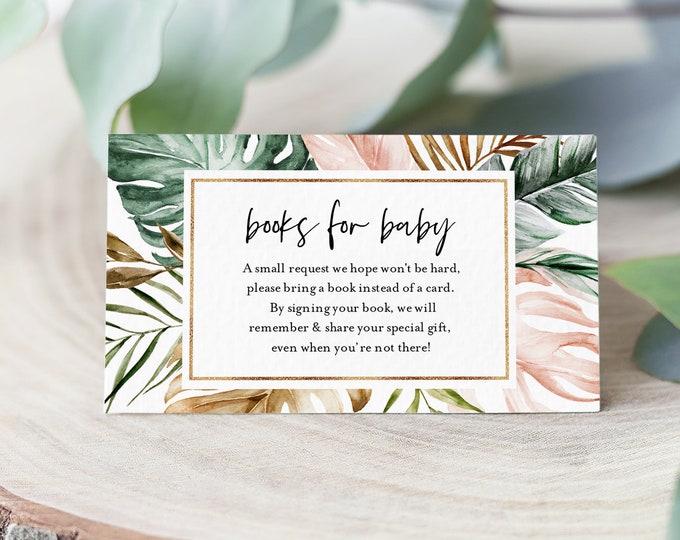 Tropical Books for Baby Card, Book Request, Baby Shower Invitation Book Insert, 100% Editable Text, INSTANT DOWNLOAD, Templett #087-118BFB