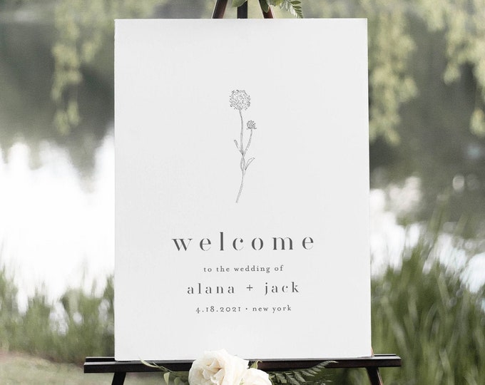 Wildflower Welcome Sign, Minimalist Wedding Poster, Dandelion, 100% Editable Template, Instant Download, Printable, Templett #0006A-208LS