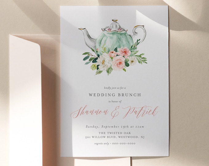 Wedding Brunch Invitation Template, Printable Post Wedding Tea Party Invite, Instant Download, Editable Text, Digital, TEMPLETT #085-106BR
