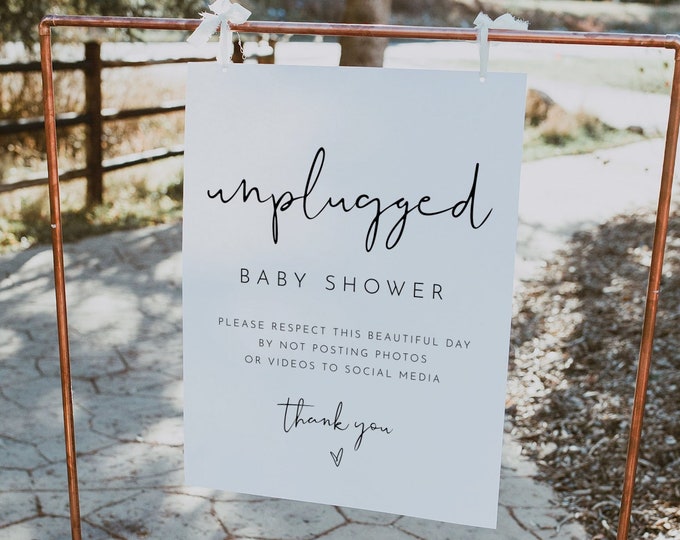 Unplugged Baby Shower Sign, Printable Welcome Sign, No Phone Camera, Editable Template, Instant Download Templett 8x10 & 18x24 #0031-77S