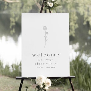 Wildflower Welcome Sign, Minimalist Wedding Poster, Dandelion, 100% Editable Template, Instant Download, Printable, Templett #0006A-208LS