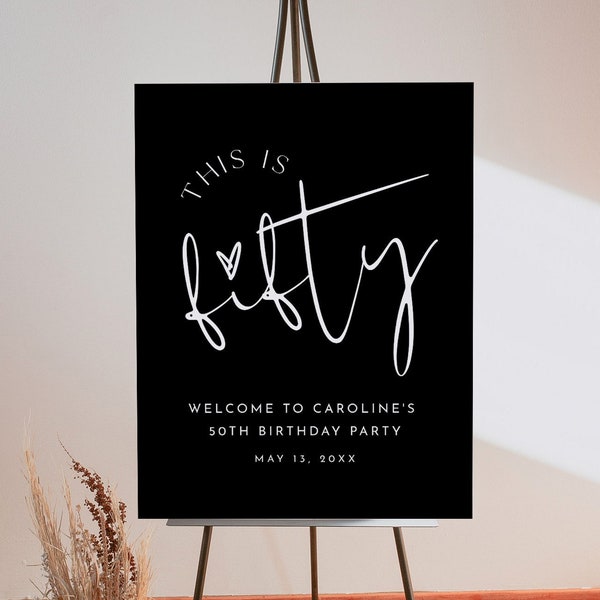 50th Birthday Party Welcome Sign, This is Fifty, Minimalist, 100% Editable Template, Printable, Instant Download, Templett #0031-309LS