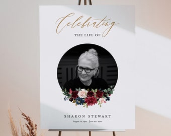 Funeral Memorial Sign, Floral Boho Funeral Welcome Poster, Loving Memory, 100% Editable Text, Instant Download, Templett #062-270LS