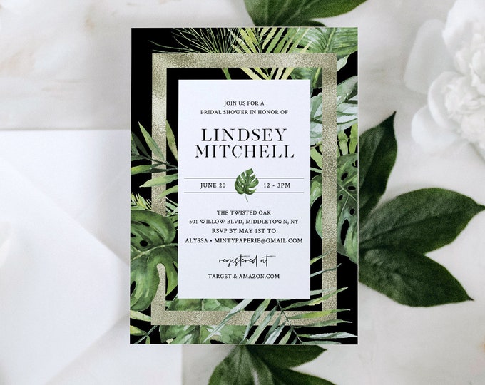 Tropical Bridal Shower Invite, Destination Beach Wedding, Couples Shower Invite Template, 100% Editable Text, Instant Download #083-234BS