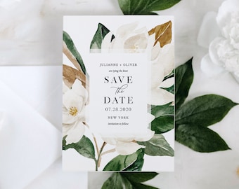 Magnolia Save the Date Template, INSTANT DOWNLOAD, Printable Southern Wedding Date Card, 100% Editable Text, Templett, 4x6 & 5x7 #015-150SD