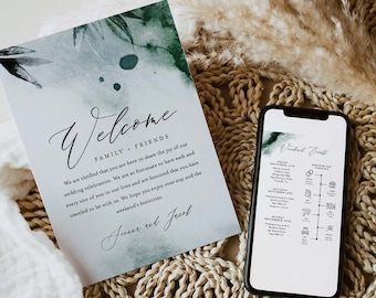 Watercolor Welcome Letter & Timeline Template, Minimalist Wedding Order of Events, Itinerary, INSTANT DOWNLOAD, Editable Text #0002-170WB