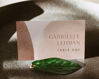Modern Abstract Place Card Template, Printable Earthy Wedding Escort Card with Meal Option, INSTANT DOWNLOAD, Editable, Templett #0016-178PC