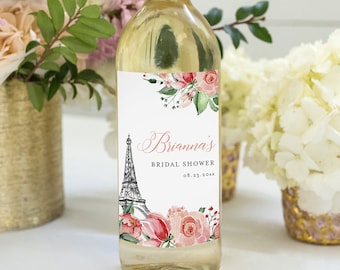 Wine Bottle Label Template, Paris Bridal Shower Wine Favor, Eiffel Tower, 100% Editable, Custom Wine Label, Instant, Templett #001-121WL