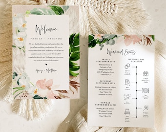 Tropical Welcome Letter & Itinerary Template, Beach Wedding Order of Events, Welcome Bag Timeline, INSTANT DOWNLOAD, Templett #079-167WB