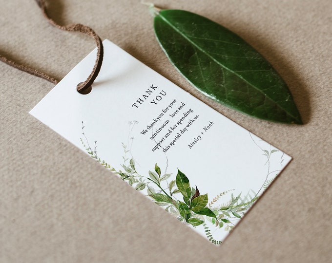 Modern Greenery Favor Tag for Bridal Shower or Wedding, Thank You Tag, INSTANT DOWNLOAD, Editable Text, Printable, Templett #0011-170FT