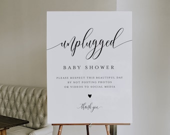 Unplugged Baby Shower Sign, Printable Welcome Sign, No Phone Camera, Editable Template, Instant Download Templett 8x10 & 18x24 #008-85S