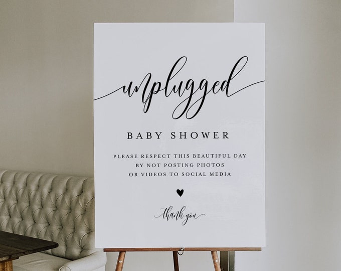 Unplugged Baby Shower Sign, Printable Welcome Sign, No Phone Camera, Editable Template, Instant Download Templett 8x10 & 18x24 #008-85S