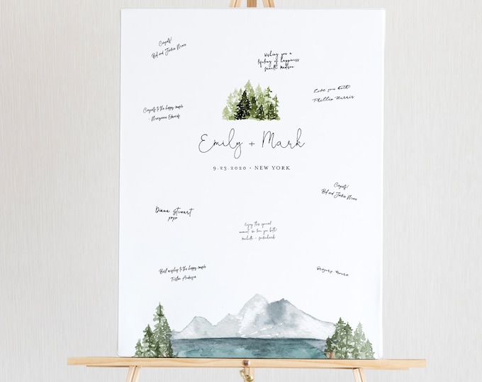 Guestbook Alternative Poster, Lake and Pine Wedding Guest Book Sign, Editable Template, Instant Download, Printable, Templett #017A-104GA