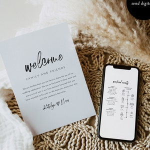 Handwritten Script Welcome Letter & Timeline Template, Modern Wedding Order of Events, Itinerary, INSTANT DOWNLOAD, 100% Editable #090-169WB