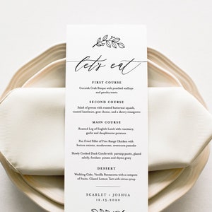 Modèle de carte de menu minimaliste, menu de dîner rustique moderne, carte de menu de mariage imprimable, 100 % modifiable, téléchargement immédiat, Templett #052-146WM