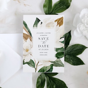 Magnolia Save the Date Template, INSTANT DOWNLOAD, Printable Southern Wedding Date Card, 100% Editable Text, Templett, 4x6 & 5x7 #015-150SD