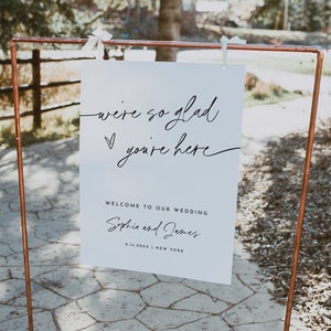 Modern Welcome Sign, We're So Glad You're Here, Minimalist Wedding Bridal Shower Poster, Instant, Editable Template, Templett #0032-317LS