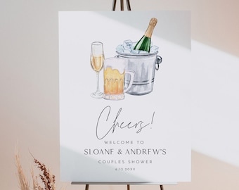 Bubbles and Brew Welcome Sign, Champagne, Beer, Modern, Bridal / Couples Shower, Editable Template, Templett, 18x24, 24x36 #0026D-301LS