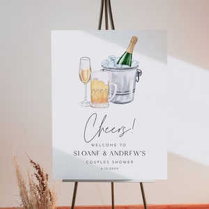 Blasen und Gebräu Willkommensschild, Champagner, Bier, Modern, Braut-/Paardusche, bearbeitbare Vorlage, Templett, 18x24, 24x36 #0026D-301LS