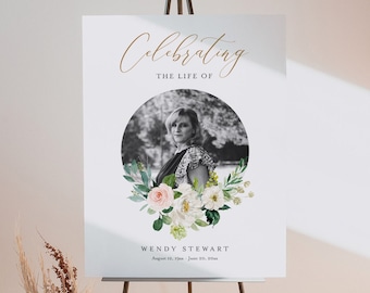 Funeral Memorial Sign, Floral Boho Funeral Welcome Poster, Loving Memory, 100% Editable Text, Instant Download, Templett #043-269LS