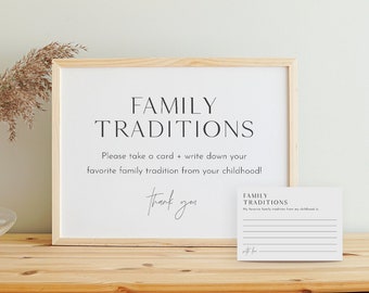 Family Traditions Sign and Card, Baby Shower, Share a Memory, Childhood Memory, Editable Template, Instant Download, Templett #0026B-36S