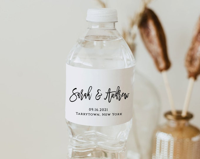 Wedding Water Bottle Label Template, Printable, DIY Wedding Label, Personalized Water Bottle, Instant Download, Editable, Digital #018-103BL