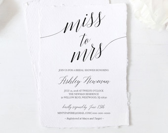 Bridal Shower Invitation Template, Printable Wedding Shower Invite, Miss to Mrs, Instant Download, Fully Editable, DIY, Templett #034-102BS