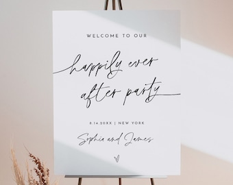 Modern Welcome Sign, Happily Ever after Party, Minimalist Wedding Bridal Shower Poster, Instant, Editable Template, Templett #0032-319LS