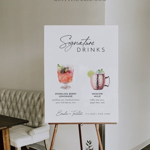 Signature Drinks Sign, Cocktails, Wine, Beer, Minimalist Signature Bar Menu, Alcohol, Editable, Instant Download, Templett #0024-02S