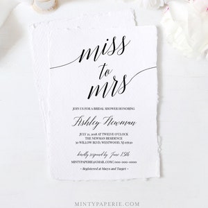 Bridal Shower Invitation Template, Printable Wedding Shower Invite, Miss to Mrs, Instant Download, Fully Editable, DIY, Templett #034-102BS
