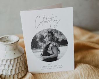 Minimal Funeral Program Template, Printable Order of Service, Obituary, 100% Editable, Folded Card, Instant Download, Templett #0026-108FP