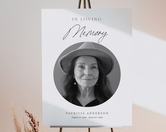 Funeral Memorial Sign, Minimalist Funeral Welcome Poster, Loving Memory, 100% Editable Template, Instant Download, Templett #0024-267LS