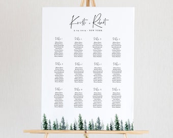 Pine Tree Seating Chart Template, Wedding Seating Sign, Alphabetical & Table Number Order, 100% Editable Text, INSTANT DOWNLOAD #073-231SC