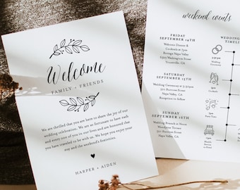 Rustic Welcome Letter & Timeline Template, Wedding Order of Events and Itinerary Icons, INSTANT DOWNLOAD, Editable Text, Templett #039-145WB