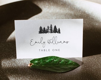 Pine Wedding Place Card Template, 100% Editable, Printable Woodland Mountain Buffet Card, Name Card, Templett, Flat and Tent #0015-176PC