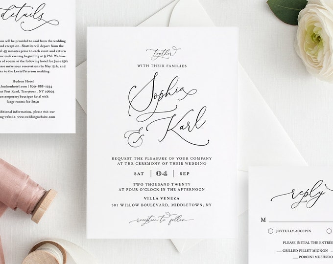 Minimalist Wedding Invitation Set, Modern, Classy, Elegant, 100% Editable Template,INSTANT DOWNLOAD, Invite, RSVP, Details, Templett #092A