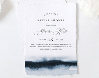 Navy Bridal Shower Invitation Template, Watercolor Wedding Shower Invite, INSTANT DOWNLOAD, Editable, Printable, Simple Modern #093A-256BS