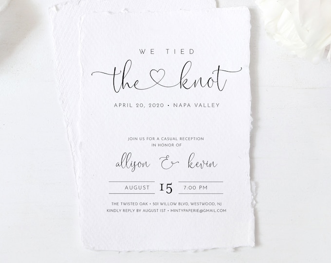 Elopement Invitation, We Tied the Knot, Minimalist Wedding Reception Party Invite, Editable Template, INSTANT DOWNLOAD, Templett #125EL