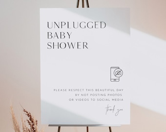 Unplugged Baby Shower Sign, Printable Welcome Sign, No Phone Camera, Editable Template, Instant Download Templett 8x10 & 18x24 #0026B-68S