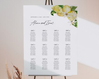 Lemon Seating Chart Poster, Citrus Summer Wedding Seating Sign Template, Instant Download, Editable Text, Templett, 4 Sizes #0027-291SC