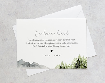 Mountain Pine Enclosure Card, Wedding Invitation Insert, Baby Shower Insert, Editable Details & Info, Instant Download, Templett #017A-153EC
