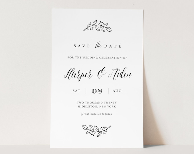 Save the Date Template, Modern Calligraphy, 100% Editable, Minimalist Wedding Date, DIY, Templett, Digital, Instant Download #039-161SD