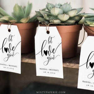 Wedding Favor Tag Template, Let Love Grow Tag, Bridal Shower Favor Tag, Baby Shower Tag, 100% Editable, Succulent Plant Favor #008-120FT