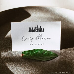 Pine Wedding Place Card Template, 100% Editable, Printable Woodland Mountain Buffet Card, Name Card, Templett, Flat and Tent #0015-176PC