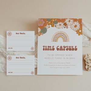 Groovy Baby Time Capsule Sign, Retro Baby Shower, Baby Wishes Card, Plantilla editable, Imprimible, Descarga instantánea, Templett #050-341BASG