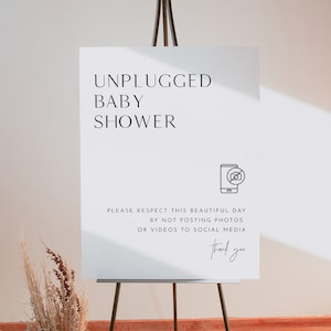 Unplugged Baby Shower Sign, Printable Welcome Sign, No Phone Camera, Editable Template, Instant Download Templett 8x10 & 18x24 #0026B-68S